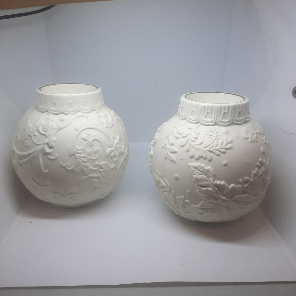 Lenox Ornamental Glow Porcelain Tealight Candleholders Cream Gold Trim